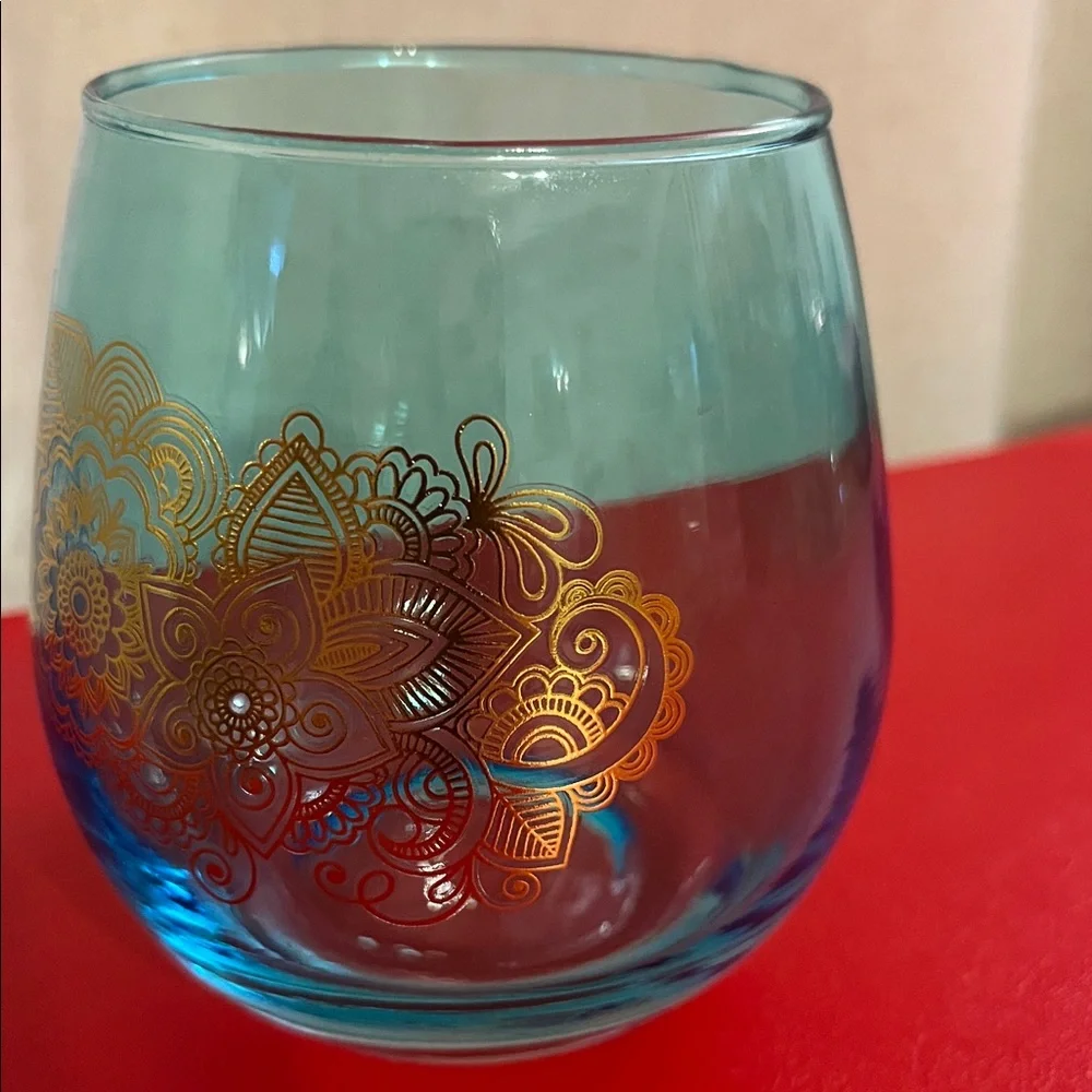 Elegant Blue and Gold Decorative Glass